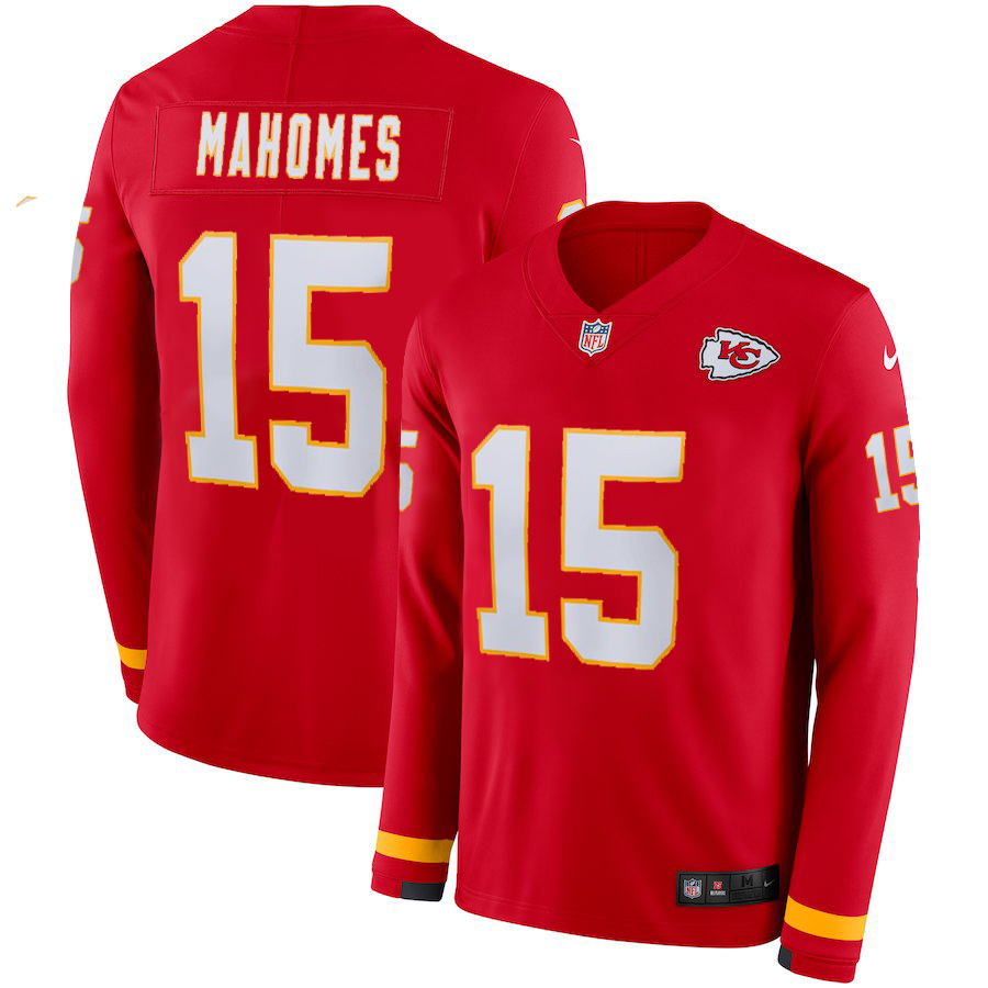 Men's Chiefs #15 Patrick Mahomes Red Team Color Men's Stitched Limited Therma Long Sleeve Jersey cheap jerseys for sale - CheapJerseys.Shop