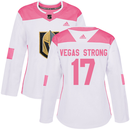 Golden Vegas Golden Knights #17 Vegas Strong White/Pink Authentic Fashion Women's Stitched Jersey Womens cheap jerseys for sale - CheapJerseys.Shop