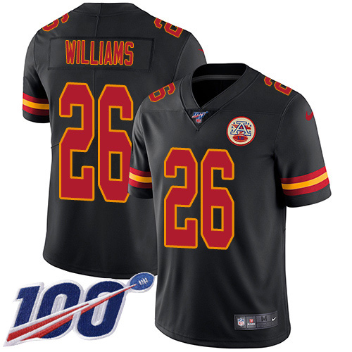 Kansas City Chiefs #26 Damien Williams Black Youth Stitched Limited Rush 100th Season Jersey Youth cheap jerseys for sale - CheapJerseys.Shop