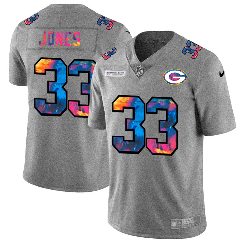Green Bay Packers #33 Aaron Jones Men's Multi-Color 2020 Crucial Catch Jersey Greyheather cheap jerseys for sale - CheapJerseys.Shop