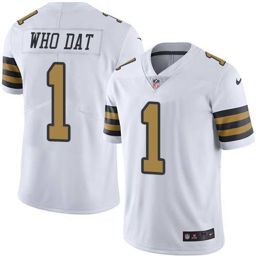 New Orleans Saints #1 Who Dat White Men's Stitched Limited Rush Jersey Men's cheap jerseys for sale - CheapJerseys.Shop