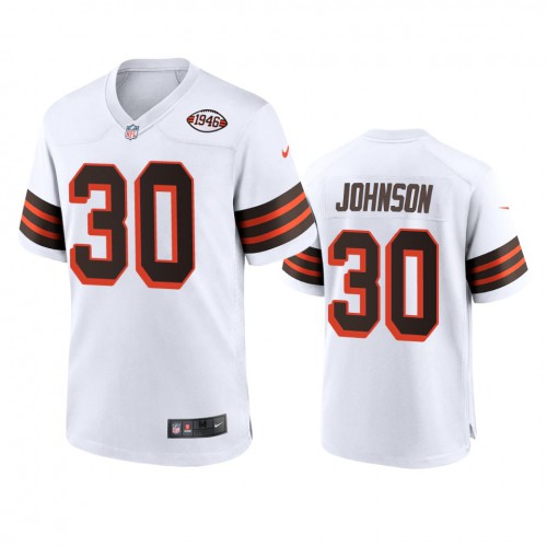 Men's Cleveland Browns #30 D'Ernest Johnson 1946 Collection Alternate Game Limited Jersey - White Men's cheap jerseys for sale - CheapJerseys.Shop