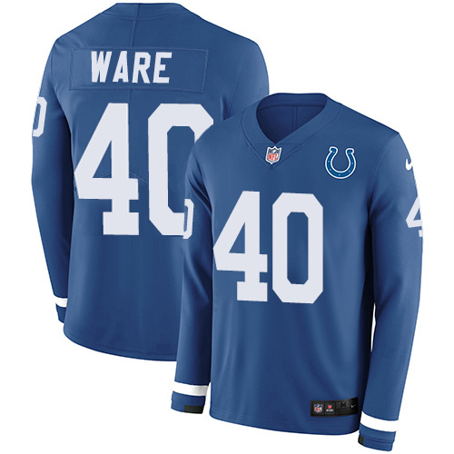 Indianapolis Colts #40 Spencer Ware Royal Blue Team Color Men's Stitched Limited Therma Long Sleeve Jersey Men's cheap jerseys for sale - CheapJerseys.Shop
