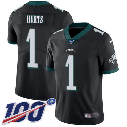 Eagles #1 Jalen Hurts Black Alternate Men's Stitched 100th Season Vapor Untouchable Limited Jersey cheap jerseys for sale - CheapJerseys.Shop