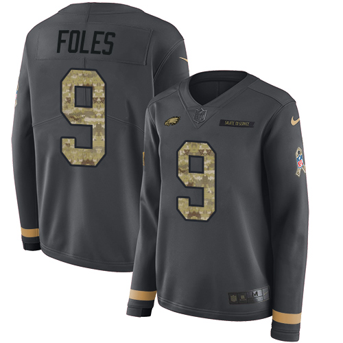 Philadelphia Eagles #9 Nick Foles Anthracite Salute to Service Women's Stitched Limited Therma Long Sleeve Jersey Womens cheap jerseys for sale - CheapJerseys.Shop