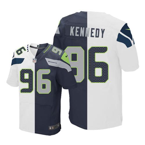 Seattle Seahawks #96 Cortez Kennedy White/Steel Blue Men's Stitched Elite Split Jersey Men's cheap jerseys for sale - CheapJerseys.Shop