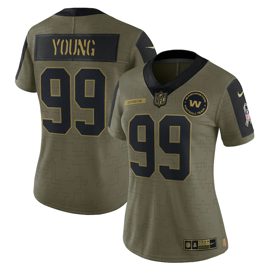 Washington Commanders #99 Chase Young Olive Women's 2021 Salute To Service Limited Player Jersey cheap jerseys for sale - CheapJerseys.Shop