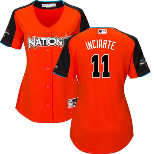 Atlanta Braves #11 Ender Inciarte Orange 2017 All-Star National League Women's Stitched Jersey Womens cheap jerseys for sale - CheapJerseys.Shop