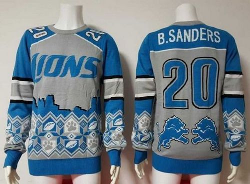Lions #20 Barry Sanders Blue/Grey Men's Ugly Sweater cheap jerseys for sale - CheapJerseys.Shop