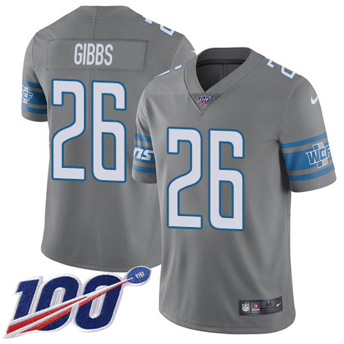 Lions #26 Jahmyr Gibbs Gray Men's Stitched Limited Rush 100th Season Jersey cheap jerseys for sale - CheapJerseys.Shop