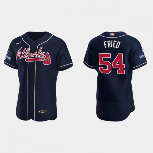 Atlanta Atlanta Braves #54 Max Fried Men's 2021 World Series Champions Patch Authentic Player Jersey - Navy Men's cheap jerseys for sale - CheapJerseys.Shop