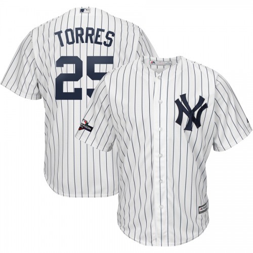 New York New York Yankees #25 Gleyber Torres Majestic 2019 Postseason Official Cool Base Player Jersey White Navy Men's cheap jerseys for sale - CheapJerseys.Shop
