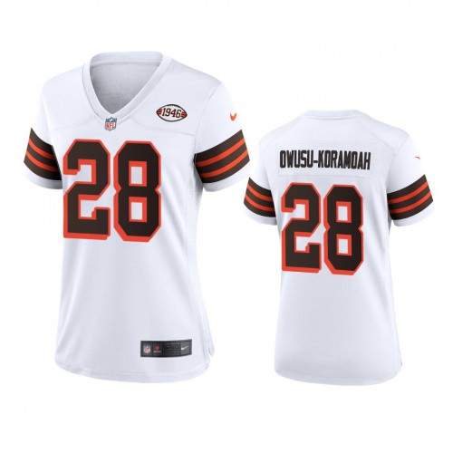 Women Cleveland Browns #28 Jeremiah Owusu-Koramoah 1946 Collection Alternate Game Limited Jersey - White Womens cheap jerseys for sale - CheapJerseys.Shop