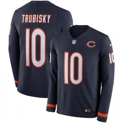 Men's Chicago Bears #10 Mitchell Trubisky Navy Blue Team Color Men's Stitched Limited Therma Long Sleeve Jersey Men's cheap jerseys for sale - CheapJerseys.Shop