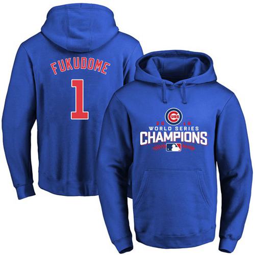 Cubs #1 Kosuke Fukudome Blue 2016 World Series Champions Pullover Hoodie cheap jerseys for sale - CheapJerseys.Shop