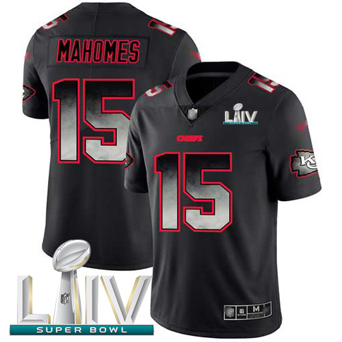 Chiefs #15 Patrick Mahomes Black Super Bowl LIV 2020 Men's Stitched Vapor Untouchable Limited Smoke Fashion Jersey cheap jerseys for sale - CheapJerseys.Shop