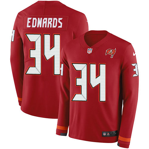 Tampa Bay Buccaneers #34 Mike Edwards Red Team Color Youth Stitched Limited Therma Long Sleeve Jersey Youth cheap jerseys for sale - CheapJerseys.Shop