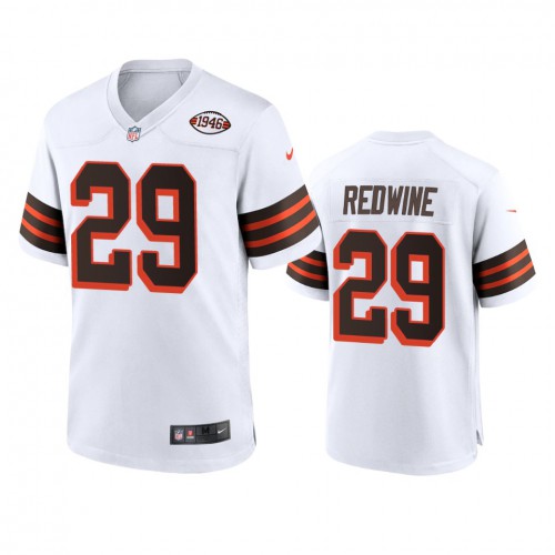 Men's Cleveland Browns #29 Sheldrick Redwine 1946 Collection Alternate Game Limited Jersey - White Men's cheap jerseys for sale - CheapJerseys.Shop