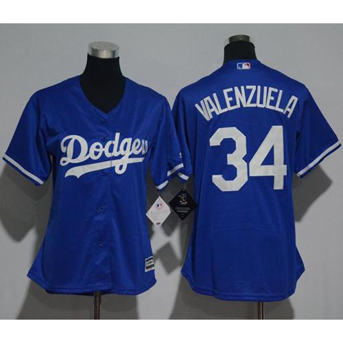 Los Angeles Dodgers #34 Fernando Valenzuela Blue Women's Fashion Stitched Jersey Womens cheap jerseys for sale - CheapJerseys.Shop