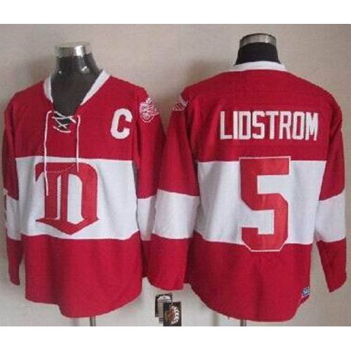 Detroit Red Wings #5 Nicklas Lidstrom Red Winter Classic CCM Throwback Stitched Jersey Men's cheap jerseys for sale - CheapJerseys.Shop