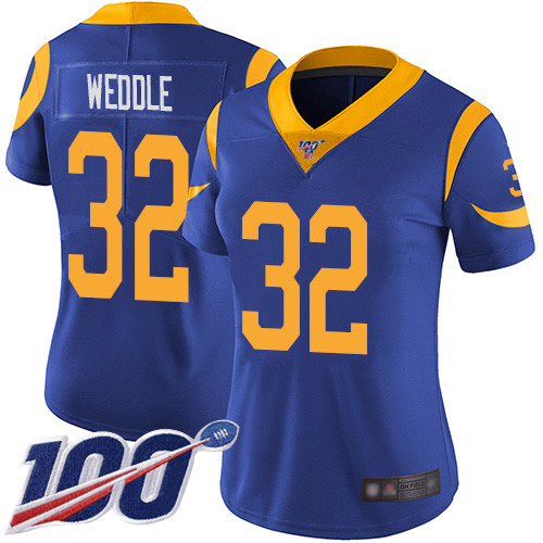 Los Angeles Rams #32 Eric Weddle Royal Blue Alternate Women's Stitched 100th Season Vapor Limited Jersey Womens cheap jerseys for sale - CheapJerseys.Shop