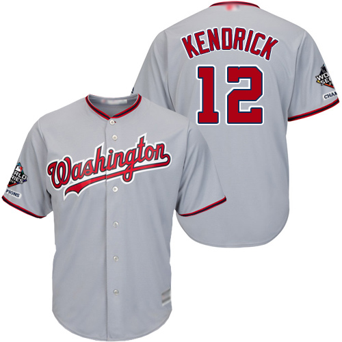 Washington Nationals #12 Howie Kendrick Grey Cool Base 2019 World Series Champions Stitched Jersey Men's cheap jerseys for sale - CheapJerseys.Shop