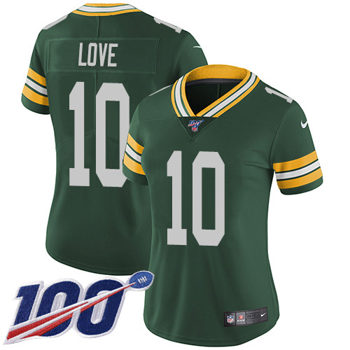 Packers #10 Jordan Love Green Team Color Women's Stitched 100th Season Vapor Untouchable Limited Jersey cheap jerseys for sale - CheapJerseys.Shop