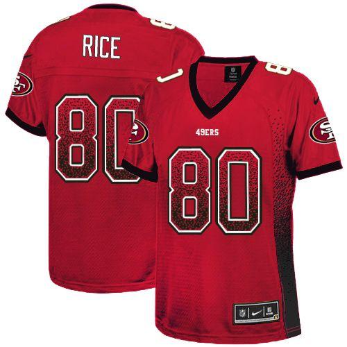 49ers #80 Jerry Rice Red Team Color Women's Stitched Elite Drift Fashion Jersey cheap jerseys for sale - CheapJerseys.Shop
