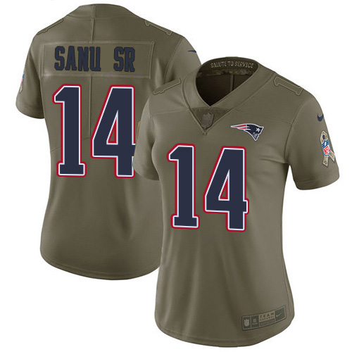 New England Patriots #14 Mohamed Sanu Sr Olive Women's Stitched Limited 2017 Salute to Service Jersey Womens cheap jerseys for sale - CheapJerseys.Shop