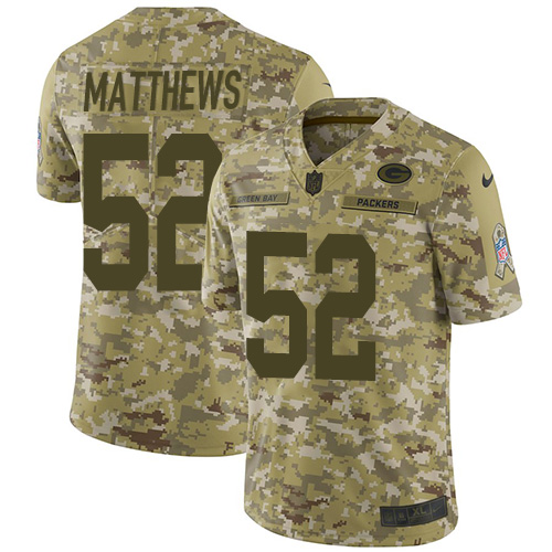 Green Bay Packers #52 Clay Matthews Camo Men's Stitched Limited 2018 Salute To Service Jersey Men's cheap jerseys for sale - CheapJerseys.Shop