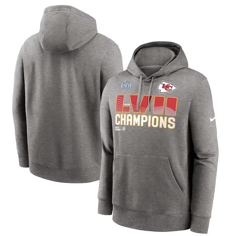 Kansas City Chiefs Heather Gray Men's Super Bowl LVII Champions Fleece Pullover Hoodie cheap jerseys for sale - CheapJerseys.Shop