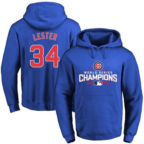 Cubs #34 Jon Lester Blue 2016 World Series Champions Pullover Hoodie cheap jerseys for sale - CheapJerseys.Shop