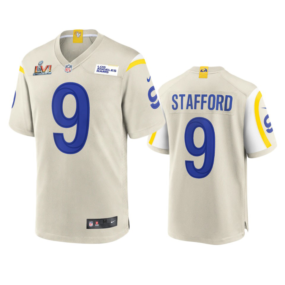 Los Angeles Rams #9 Matthew Stafford Men's Super Bowl LVI Patch Game Jersey - Bone cheap jerseys for sale - CheapJerseys.Shop