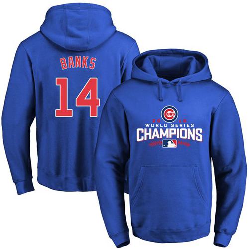 Cubs #14 Ernie Banks Blue 2016 World Series Champions Pullover Hoodie cheap jerseys for sale - CheapJerseys.Shop