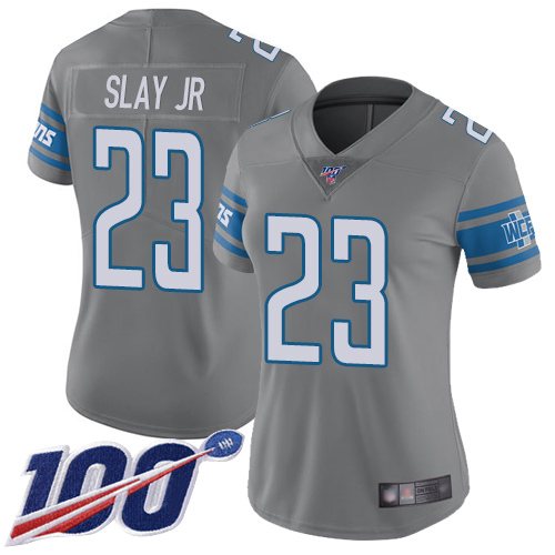 Detroit Lions #23 Darius Slay Jr Gray Women's Stitched Limited Rush 100th Season Jersey Womens cheap jerseys for sale - CheapJerseys.Shop
