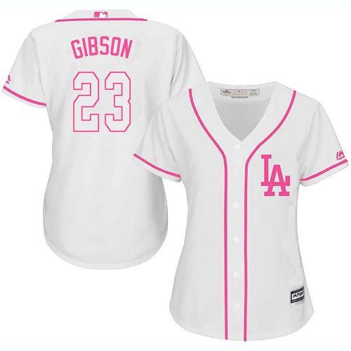Los Angeles Dodgers #23 Kirk Gibson White/Pink Fashion Women's Stitched Jersey Womens cheap jerseys for sale - CheapJerseys.Shop