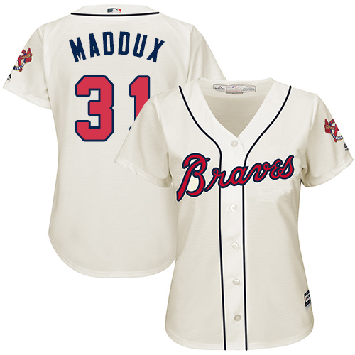 Atlanta Braves #31 Greg Maddux Cream Alternate Women's Stitched Jersey Womens cheap jerseys for sale - CheapJerseys.Shop