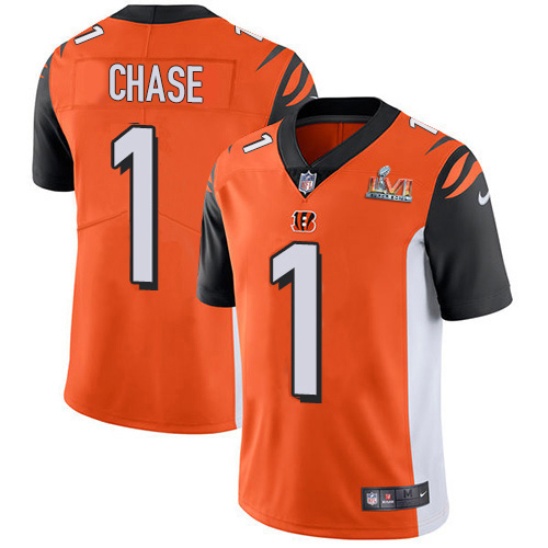 Bengals #1 Ja'Marr Chase Orange Alternate Super Bowl LVI Patch Men's Stitched Vapor Untouchable Limited Jersey cheap jerseys for sale - CheapJerseys.Shop