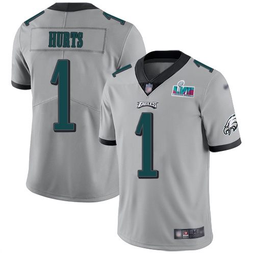 Eagles #1 Jalen Hurts Silver Super Bowl LVII Patch Men's Stitched Limited Inverted Legend Jersey cheap jerseys for sale - CheapJerseys.Shop