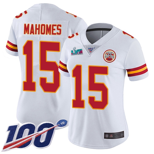 Chiefs #15 Patrick Mahomes White Super Bowl LVII Patch Women's Stitched 100th Season Vapor Limited Jersey cheap jerseys for sale - CheapJerseys.Shop