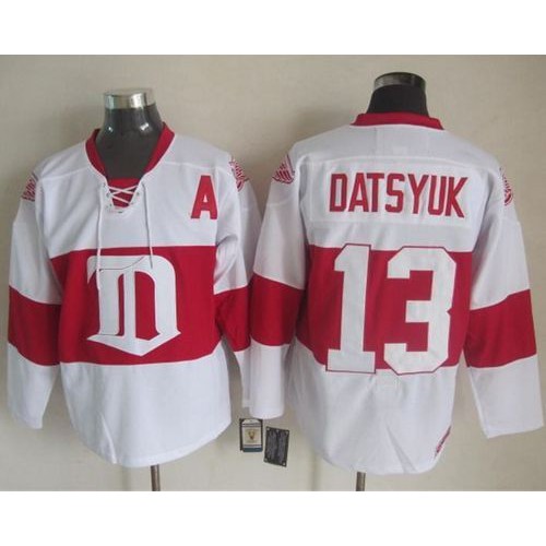 Detroit Red Wings #13 Pavel Datsyuk White Winter Classic CCM Throwback Stitched Jersey Men's cheap jerseys for sale - CheapJerseys.Shop
