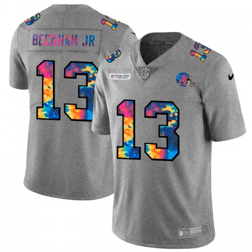 Cleveland Cleveland Browns #13 Odell Beckham Jr. Men's Multi-Color 2020 Crucial Catch Jersey Greyheather Men's cheap jerseys for sale - CheapJerseys.Shop