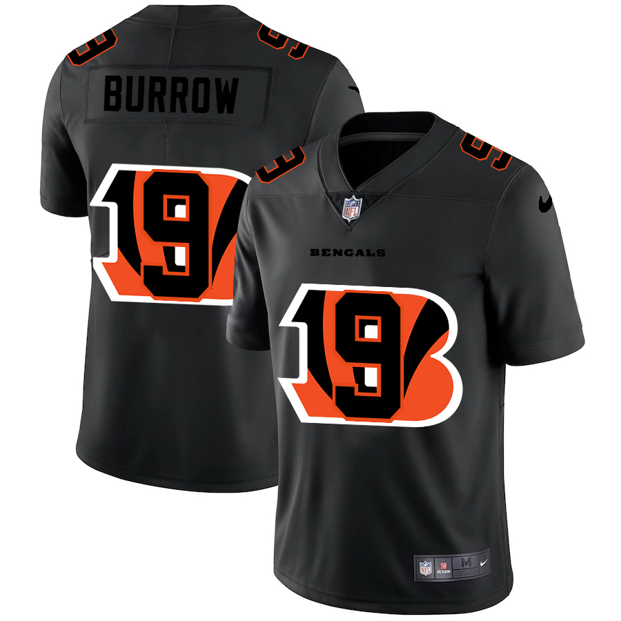 Cincinnati Bengals #9 Joe Burrow Men's Team Logo Dual Overlap Limited Jersey Black cheap jerseys for sale - CheapJerseys.Shop