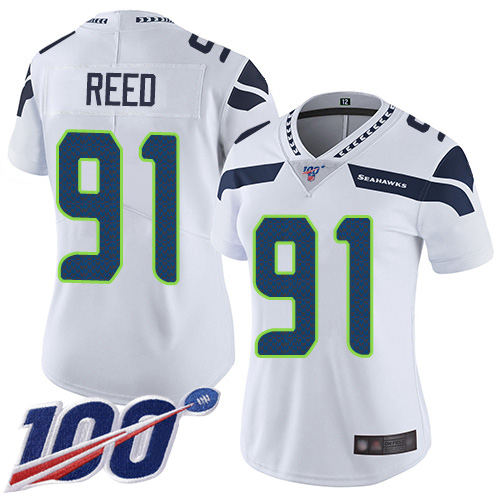Seattle Seahawks #91 Jarran Reed White Women's Stitched 100th Season Vapor Limited Jersey Womens cheap jerseys for sale - CheapJerseys.Shop
