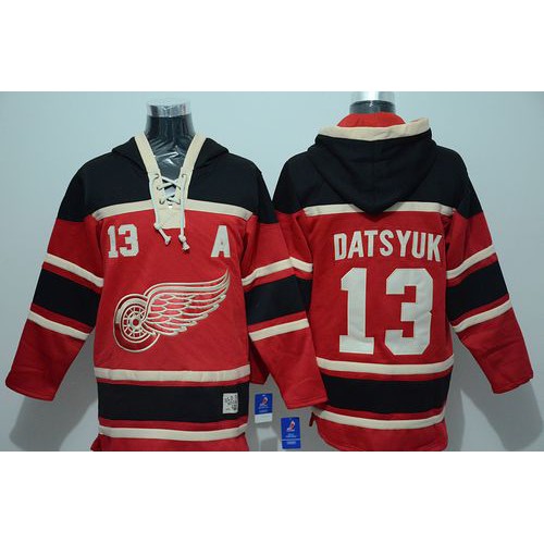 Detroit Red Wings #13 Pavel Datsyuk Red Sawyer Hooded Sweatshirt Stitched Jersey Men's cheap jerseys for sale - CheapJerseys.Shop