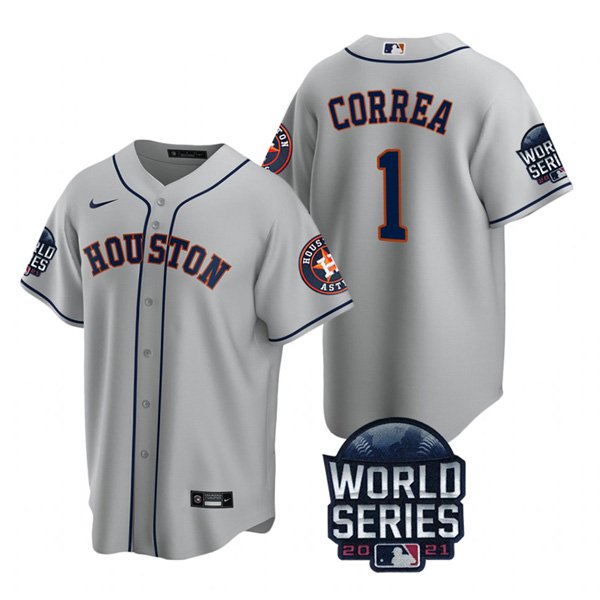 Houston Astros #1 Carlos Correa Men's 150th Anniversary 2021 World Series Game Jersey - Gray cheap jerseys for sale - CheapJerseys.Shop