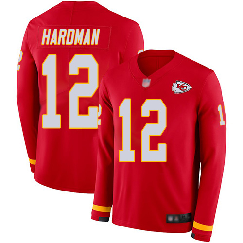 Chiefs #12 Mecole Hardman Red Team Color Men's Stitched Limited Therma Long Sleeve Jersey cheap jerseys for sale - CheapJerseys.Shop