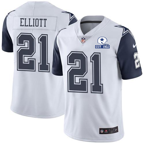 Cowboys #21 Ezekiel Elliott White Men's Stitched With Established In 1960 Patch Limited Rush Jersey cheap jerseys for sale - CheapJerseys.Shop