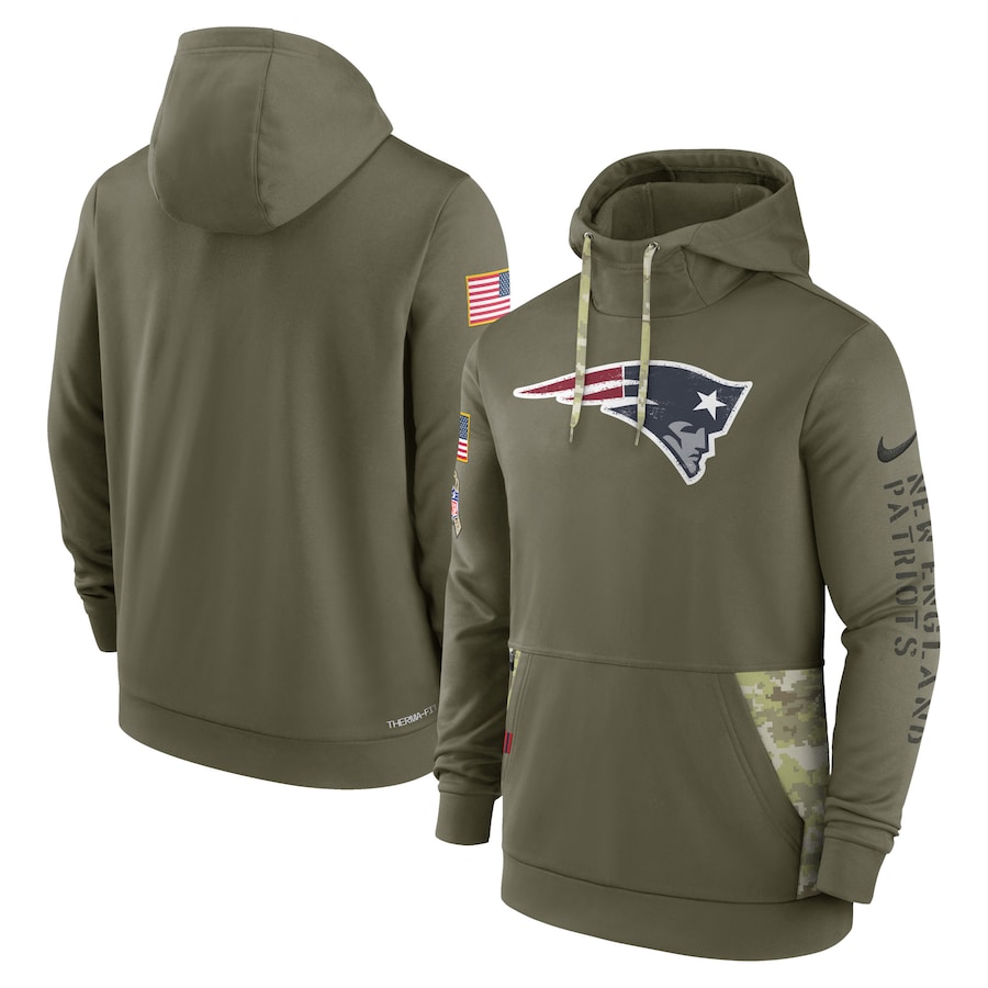 New England Patriots 2022 Salute To Service Therma Performance Pullover Hoodie - Olive cheap jerseys for sale - CheapJerseys.Shop