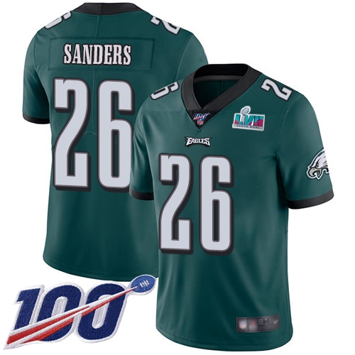 Eagles #26 Miles Sanders Green Team Color Super Bowl LVII Patch Men's Stitched 100th Season Vapor Limited Jersey cheap jerseys for sale - CheapJerseys.Shop